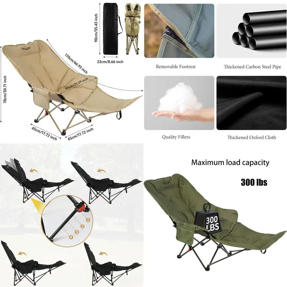 

Compact Folding Cot and Chair with Removable Footrest, Portable Adjustable Sleep Chair for Outdoors and Home Use (Khaki)
