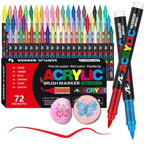 Juego de rotuladores de pintura acrílica de 72 colores, marcador de pintura con punta de pincel para pintura en roca, lienzo de madera, piedra, regalo de Navidad, manualidades DIY