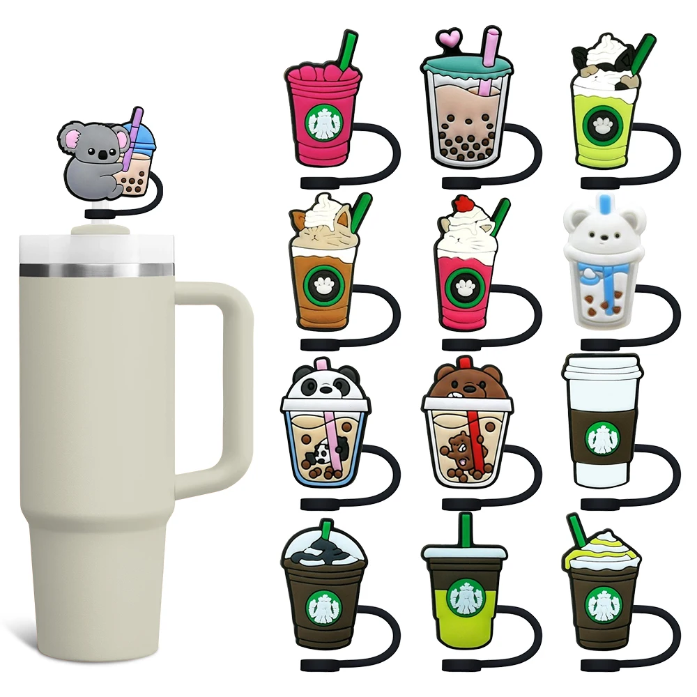 Cartoon Coffee Straw Cover Cap 10MM Drink Straw Plug Silicone Reusable Splash Proof Drink Cup Straw Cap Accessories Pendant Gift