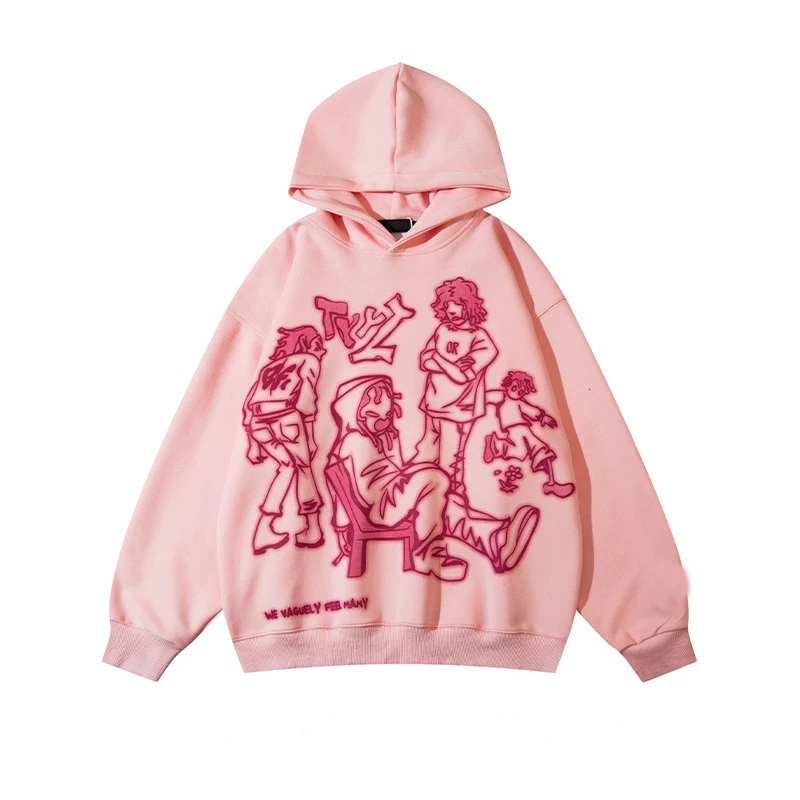 2023 Y2K Streetwear Pink Hoodie Sweatshirt Funny Cartoon Graphic Hoodie Autumn Harajuku Anime Hooded Pullover Hip Hop Hipster