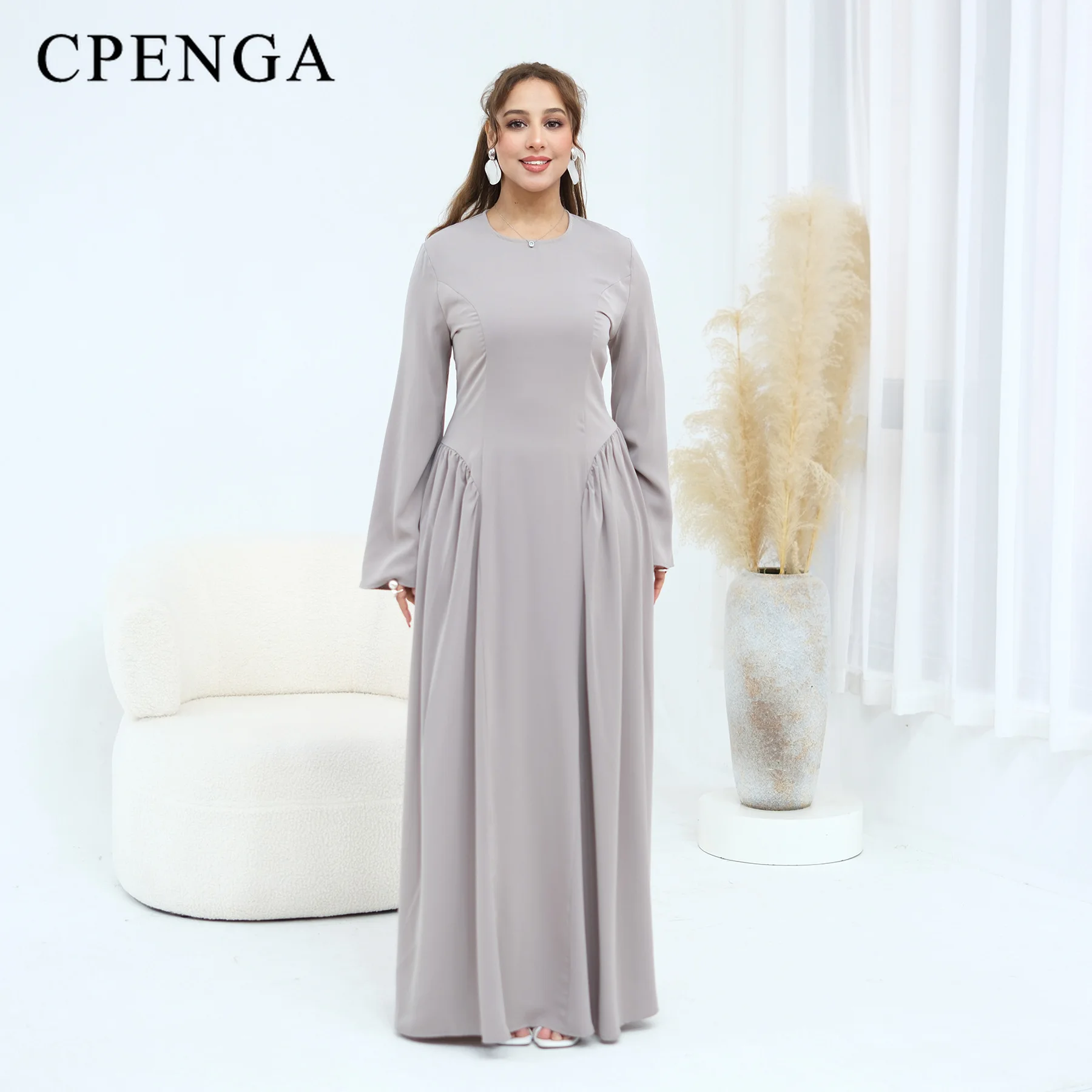 

Элегантная скромная абайя для мусульманок, однотонное платье макси больших размеров с завязками на талии сзади, исламский повседневный наряд с длинными рукавами для Рамадана