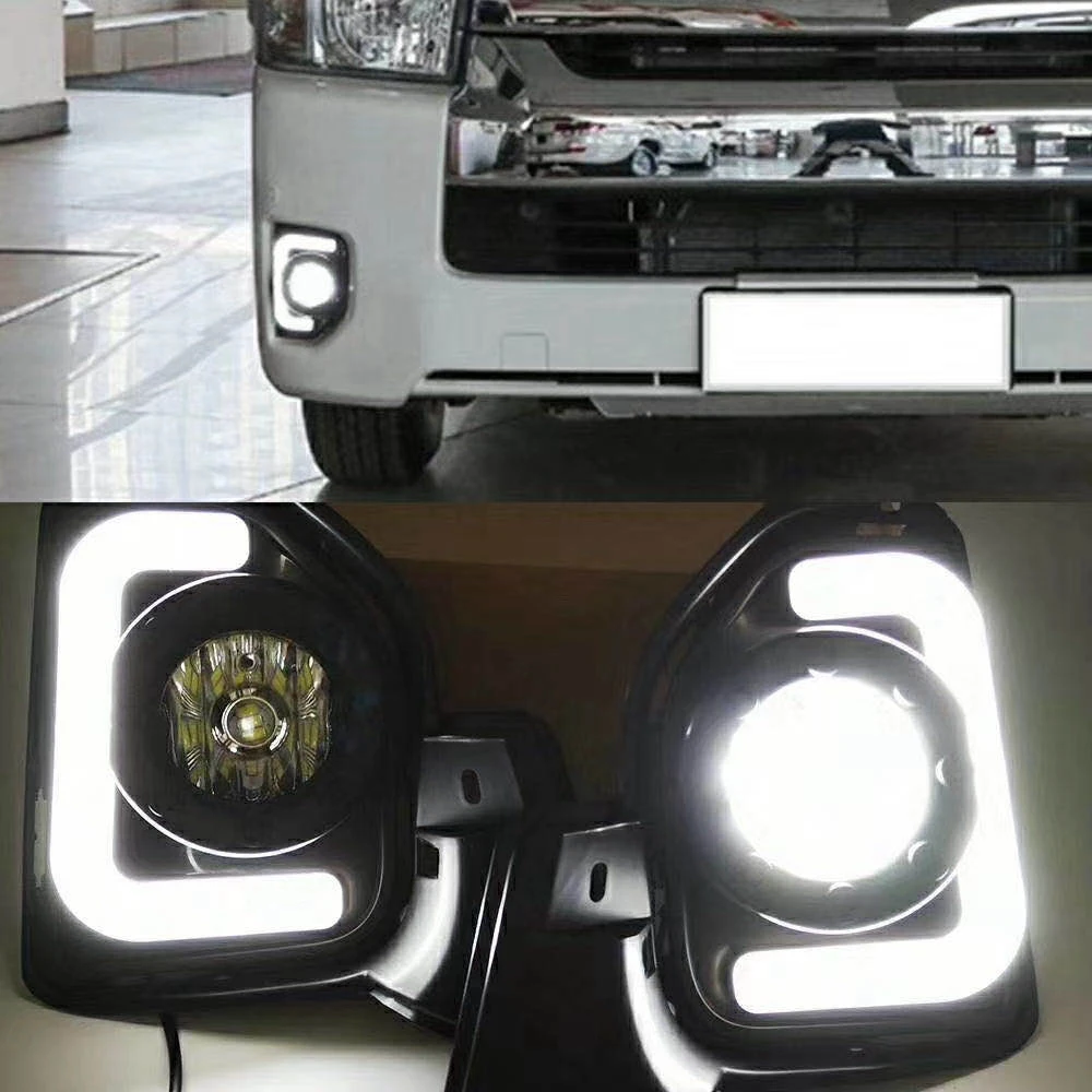 A58X-2Pcs LED 12V ABS Car Fog Lamp DRL Daytime Running Light For Toyota Hiace 2014 2015 2016 2017 2018 With Turn Signal view 4