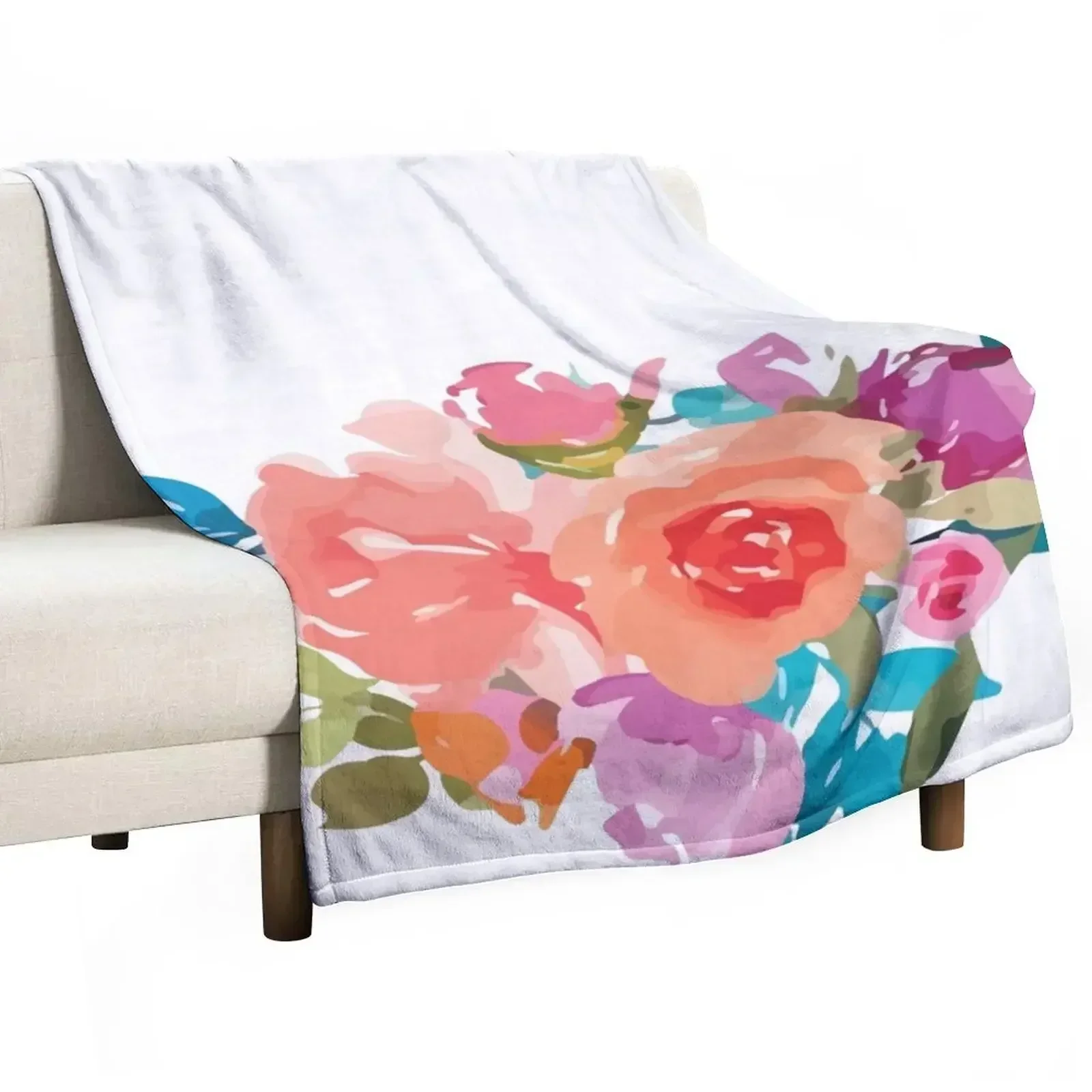 Romantic Watercolor Flower Bouquet on White Throw Blanket Stuffeds Loose Sleeping Bag christmas gifts for winter Nap Blankets