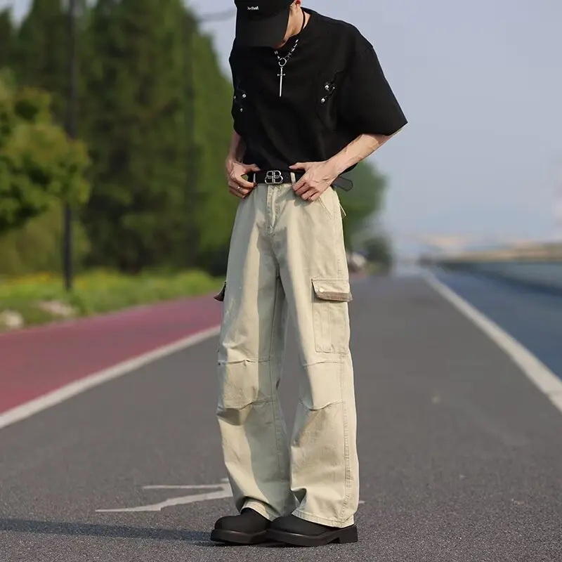 

Big Pocket Cargo Pants Men 2025 Spring Autumn American Style Retro High Street Trendy Brand Cool Style Straight Leg Loose Pants