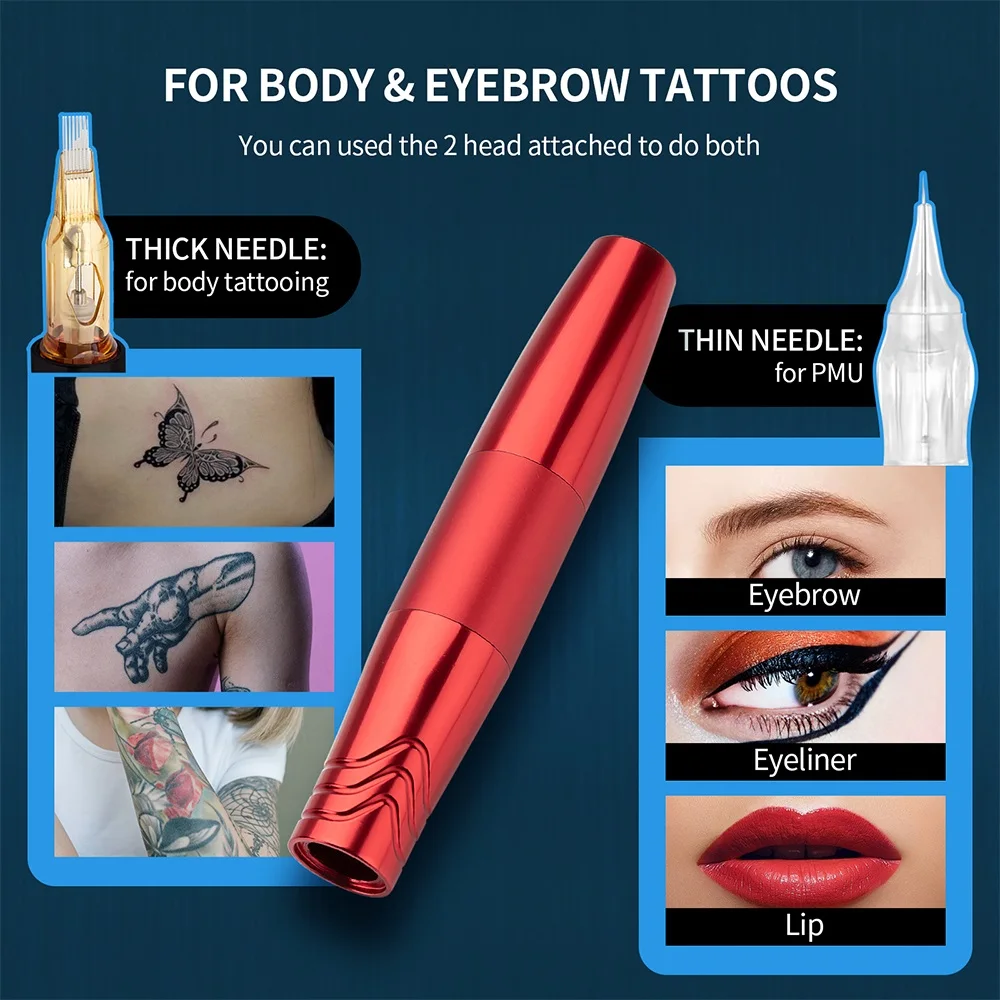 Cordless Tattoo Machine Kit Professional Rotary Tattoo Machine Pen Kit with Cartridges Needles Permanent Makeup Tattoo Set