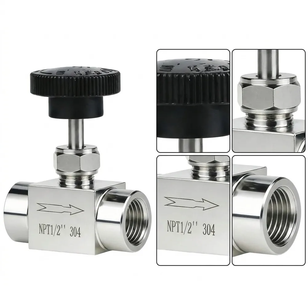 304 Stainless Steel 12 NPT Needle Valve Rated for 900 PSI and Temperatures from 40 F to 400 F for Demanding Applications