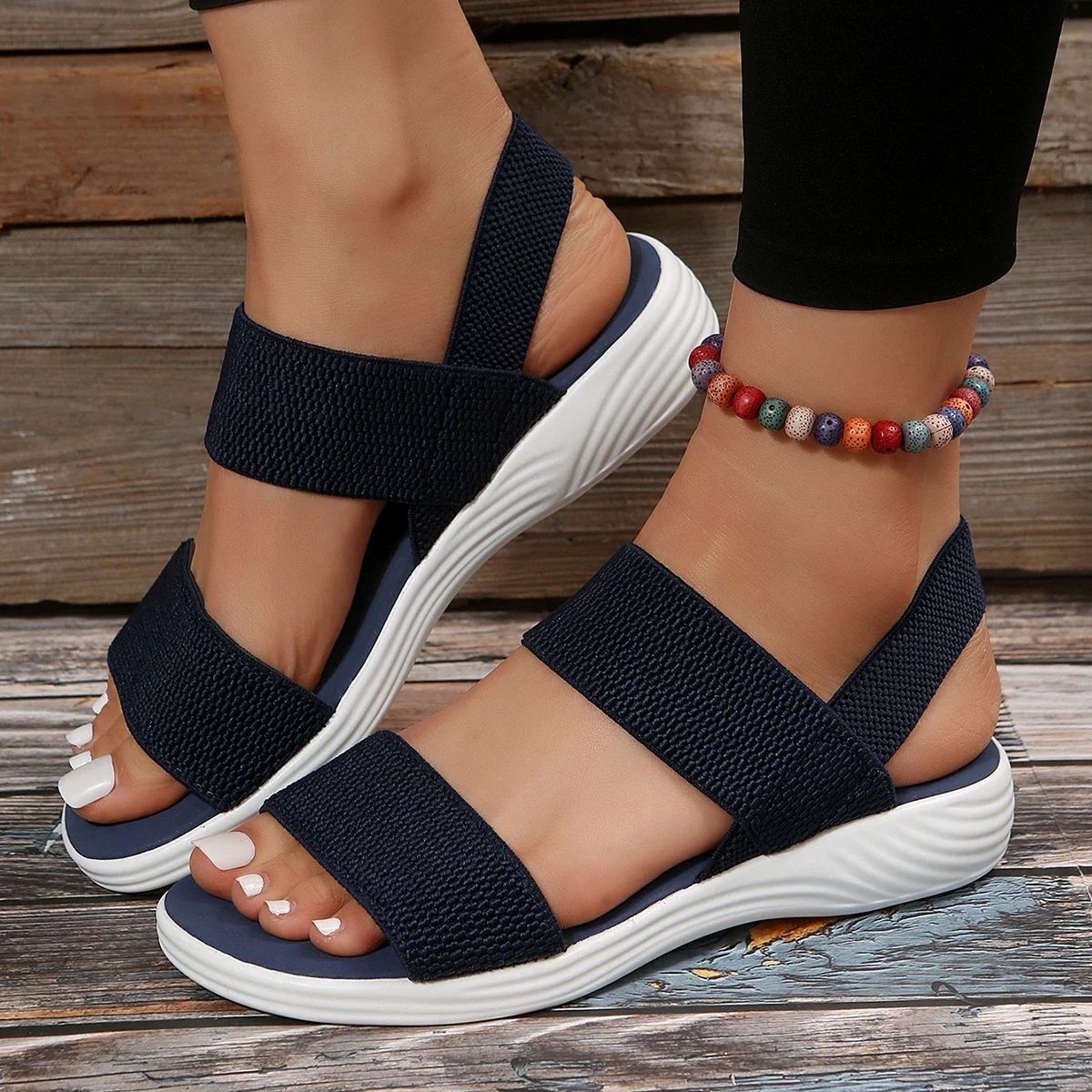 Women\'s Wedge Heel Platform Cozy Sandals Ladies Outdoor Beach Sandals Elastic Band Designer Shoes Sandals Women Summer New 2023