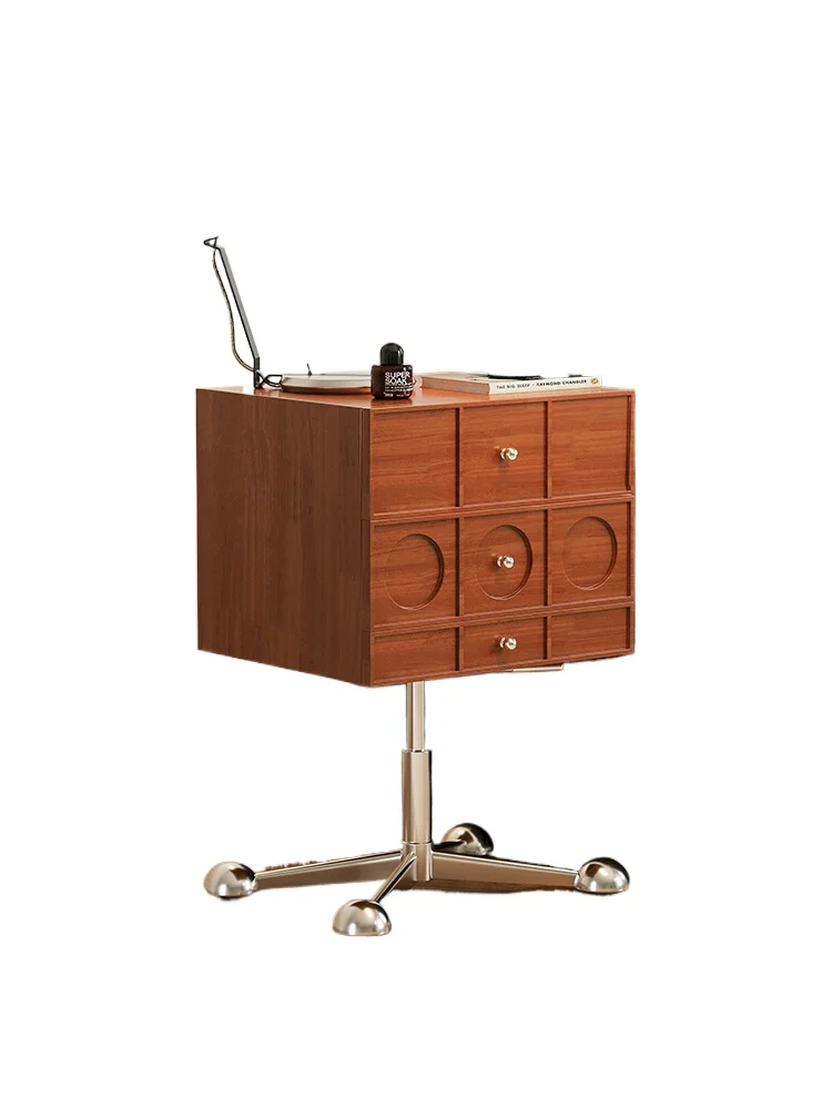 

Nordic medieval solid wood rotating liftable sofa side cabinet
