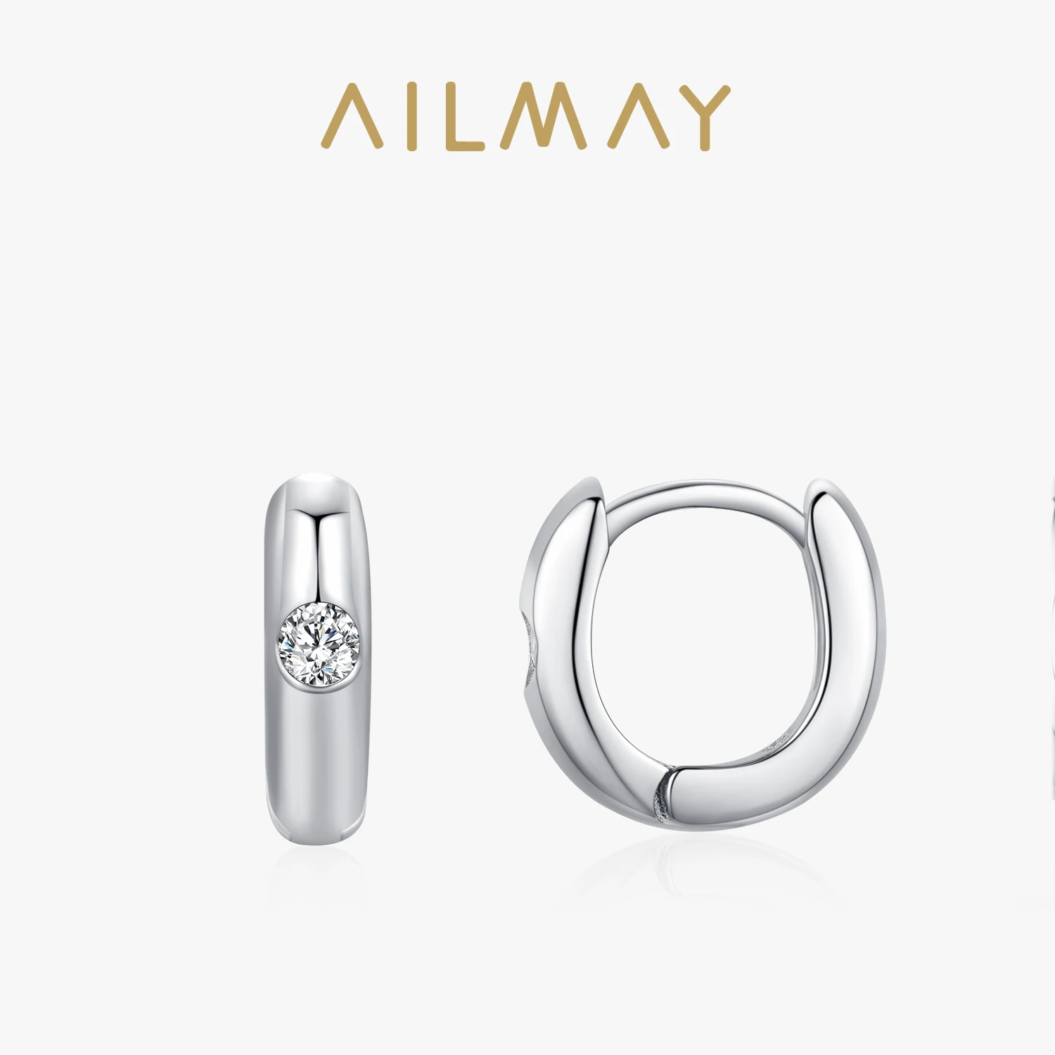 

Ailmay 925 Sterling Silver Minimalist Geometric Design Cubic Zirconia Hoop Earrings For Women Circle Ear Buckles Fine Christmas