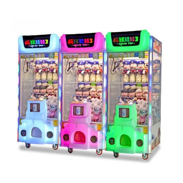Crazy Toy 3 Claw Crane Machine Plastic English 1 Year Warranty Indoor Game Center Vending Machine Plush Catching
