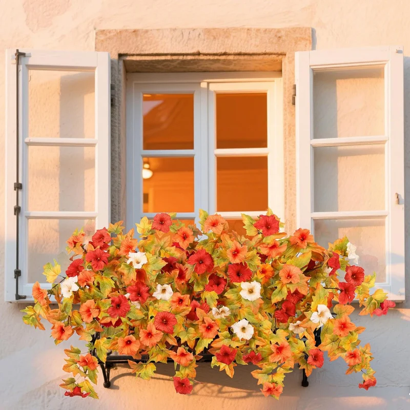 Flores artificiales de decoración de otoño, selecciones florales que no se decoloran resistentes a los rayos UV para decoración de jardín, balcón, Patio, porche