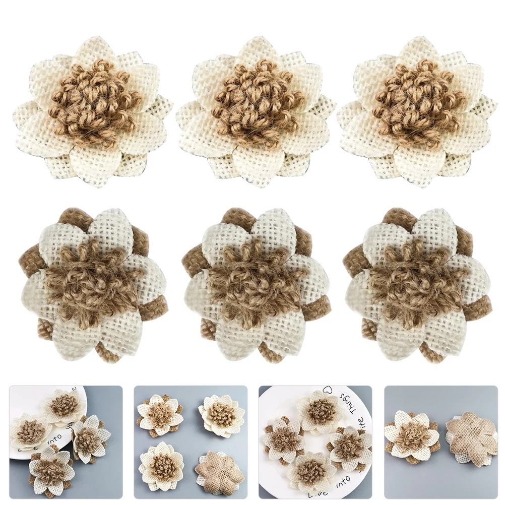 Flores de arpillera DIY, Material Natural, artesanías florales para boda, fiesta de cumpleaños, decoración rústica, accesorios delicados, 6 uds.