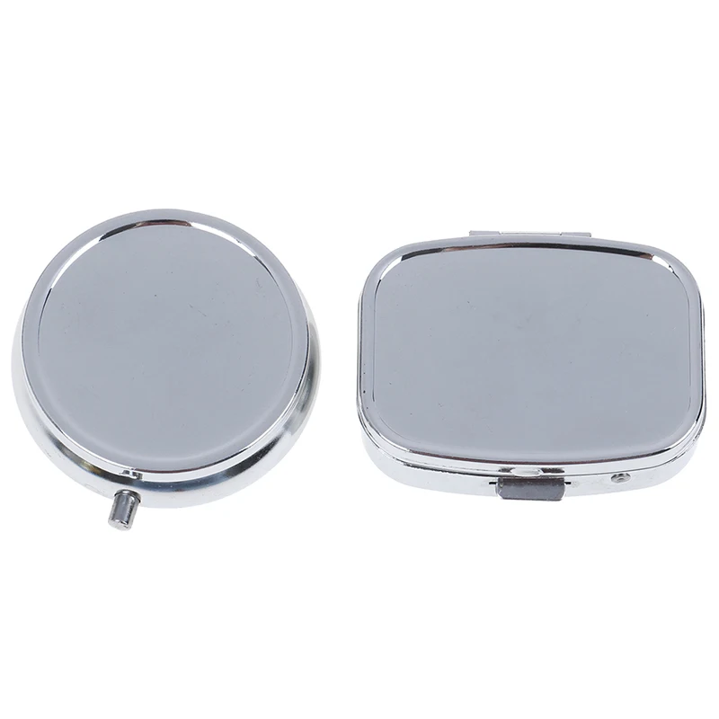 1Pc small metal round rectangular silver tablet pill box container medicine case