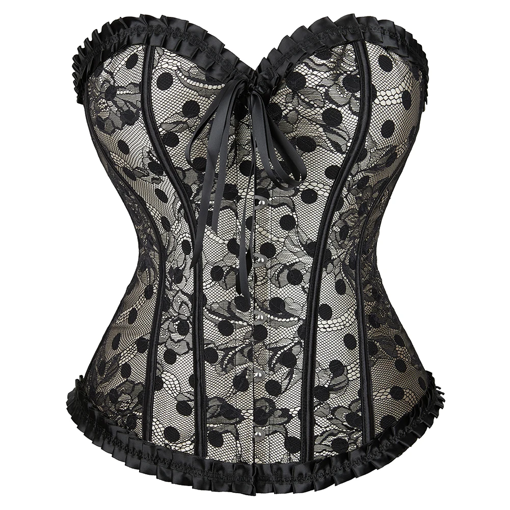 

Woman Chest Binder Bustier Top Corselet Slim Fit Beige Corset With Black Polka Dot