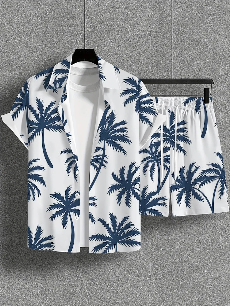 Summer Men's European And American Vacation Style Hawaiian Beach Style Printed Short-sleeved Shirt + Shorts 2-piece Casual Set