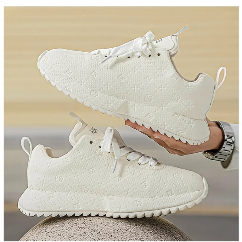 

Новые мужские кожаные повседневные кроссовки с рифленой подошвой для скейтбординга, молодежные спортивные кеды на толстой подошве со шнуровкой