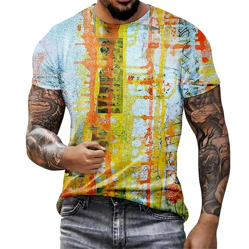 Bunte Graffiti-gestreifte 3D-Druck-Sport-T-Shirts, schnell trocknend, atmungsaktiv, für Herren, Outdoor, Straße, lässig, modisch, täglich, einfach, kurzärmelig