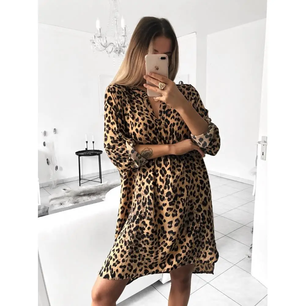 Imprimé serpent Long Sve irt Dr Vintage Sle femme taille ample tissu Polyester régulier Sve ourlet irrégulier