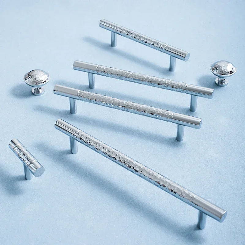 Furniture Silvery Brass Drawer Hammer Pattern Knobs T bar Handle Bathroom Pulls Kitchen Cabinet Door Pull Handle Bedroom Decor