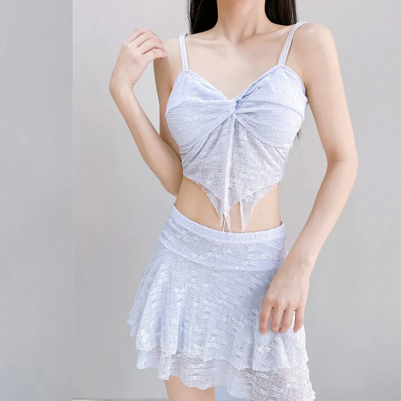 Sexy Bikinis 2pcs Set Hotsweet Girls Bathing Suit Split Backless Swimsuit with High Waist Mini Beachwear Skirts Holiday Swimwear