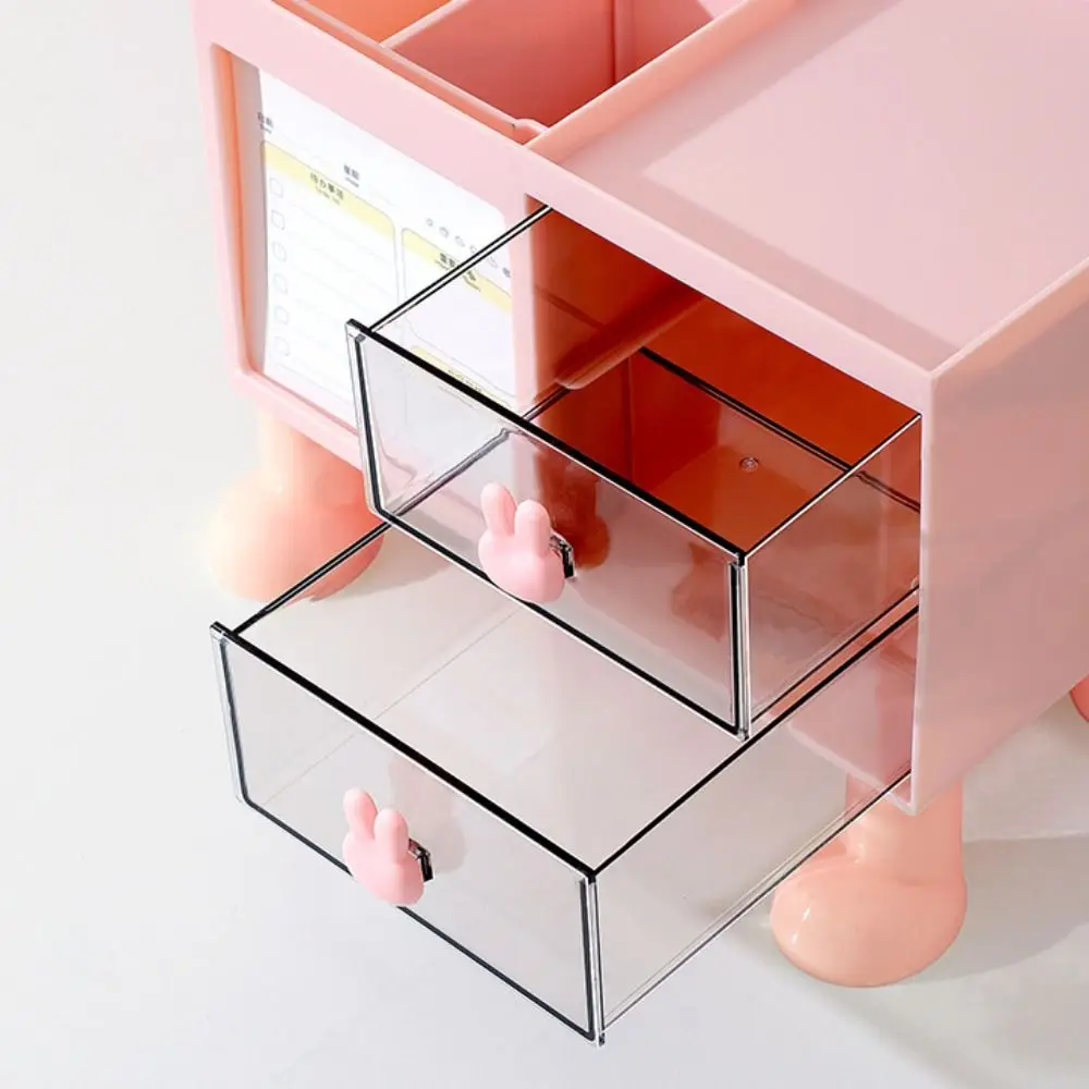 Multi Functional Rabbit Handle Pen Holder Drawer Detachable Pencil Storage Box Plastic Cute Stationery Organizer Desk