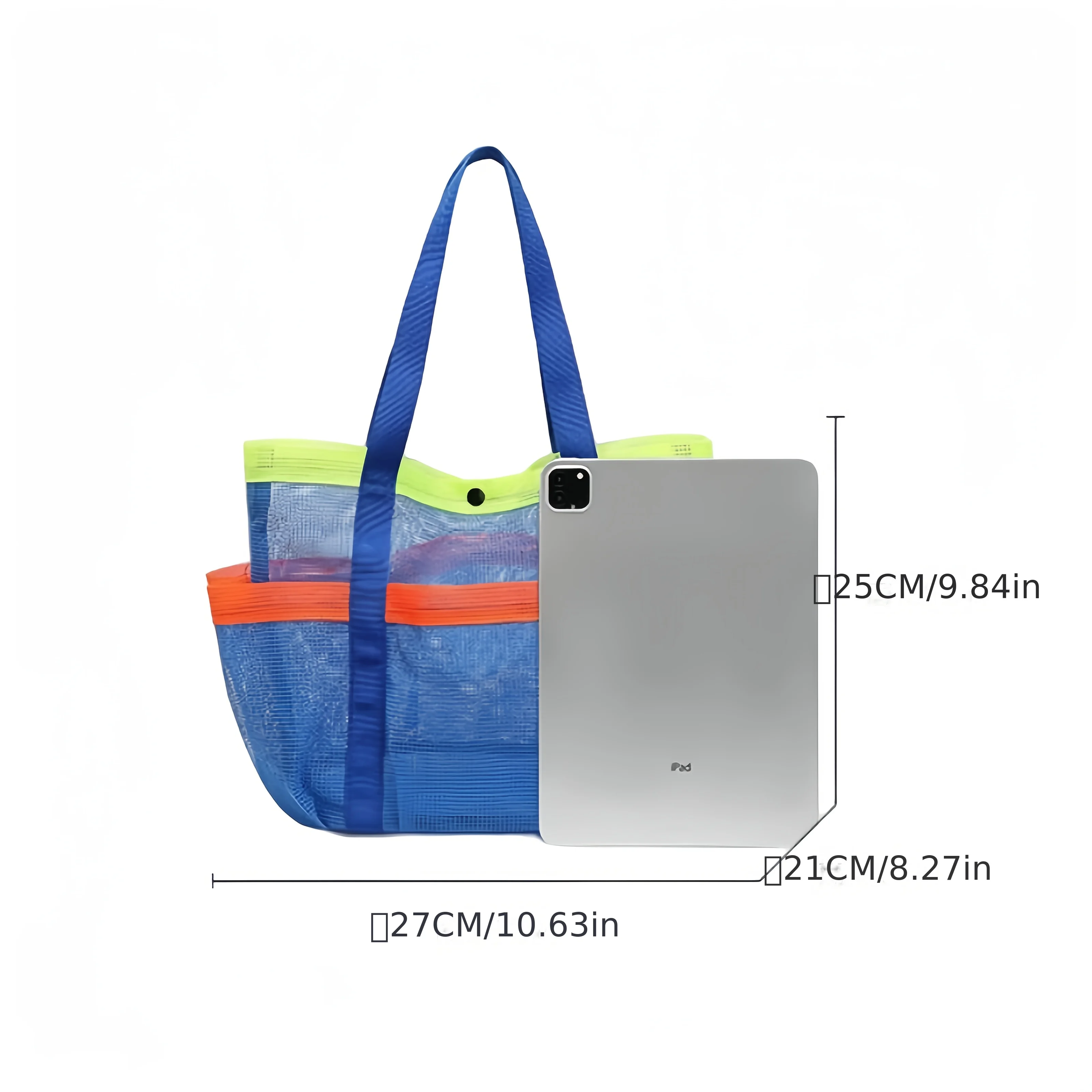 Large mesh beach tote bag, solid color, foldable and lightweight, sporty style for travel and vacations
