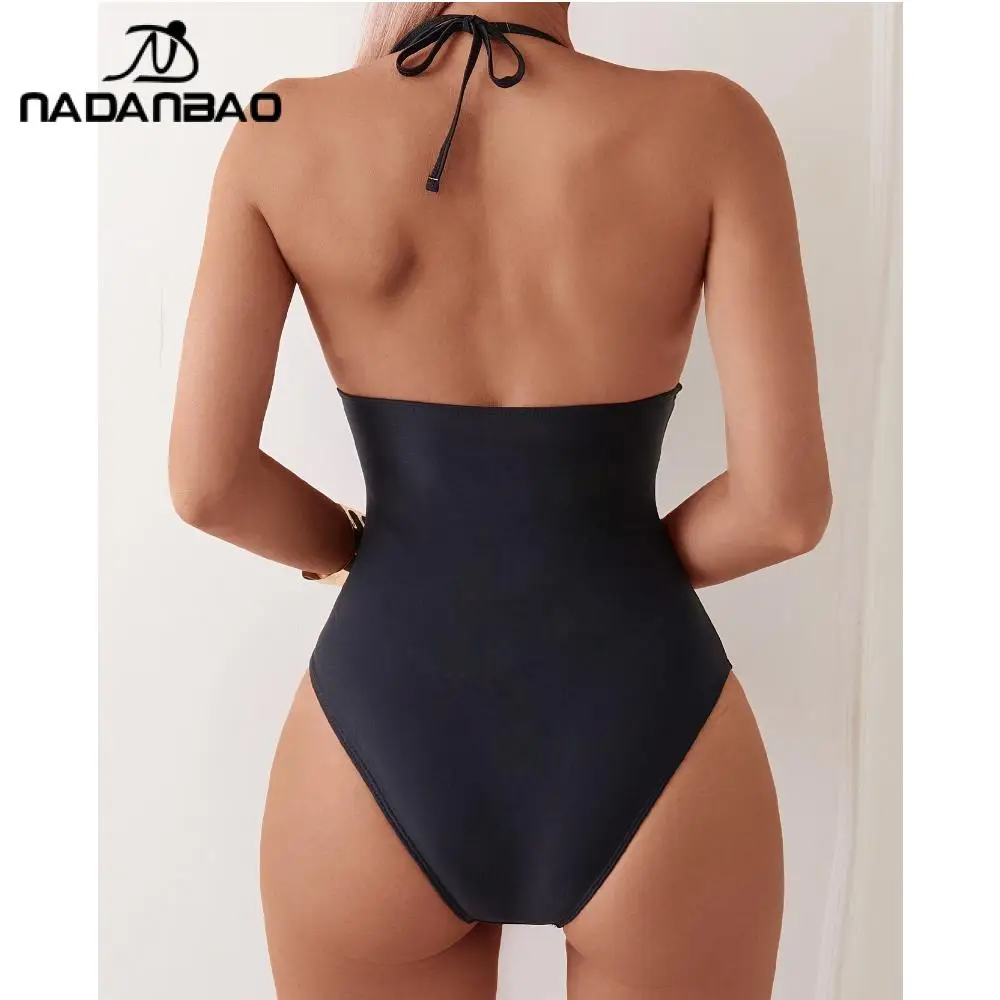 Nadanbao Mesh Patchwork Women's Swimwear Breathable Backless Swimwear Sexy Black Slim Elastic Bodysuit Beach Party Bathing Suit