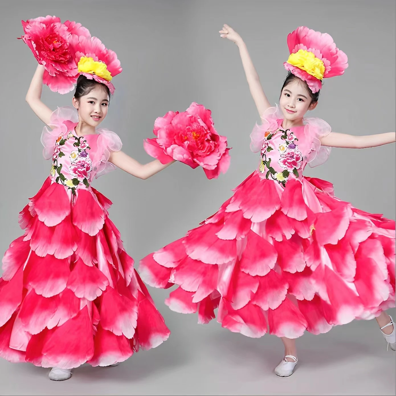 June 1 Children\'s Day Peony Fairy Dance Dress Short-sleeved Girls Performance Costume Kindergarten Performance Chorus Clothing