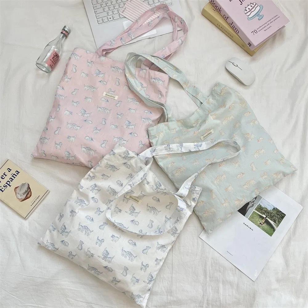 

New Polyester Shoulder Tote Bags Lightweight Large Capacity Shopping Bag Cartoon Cat Cute Messenger Bag Casual Wear