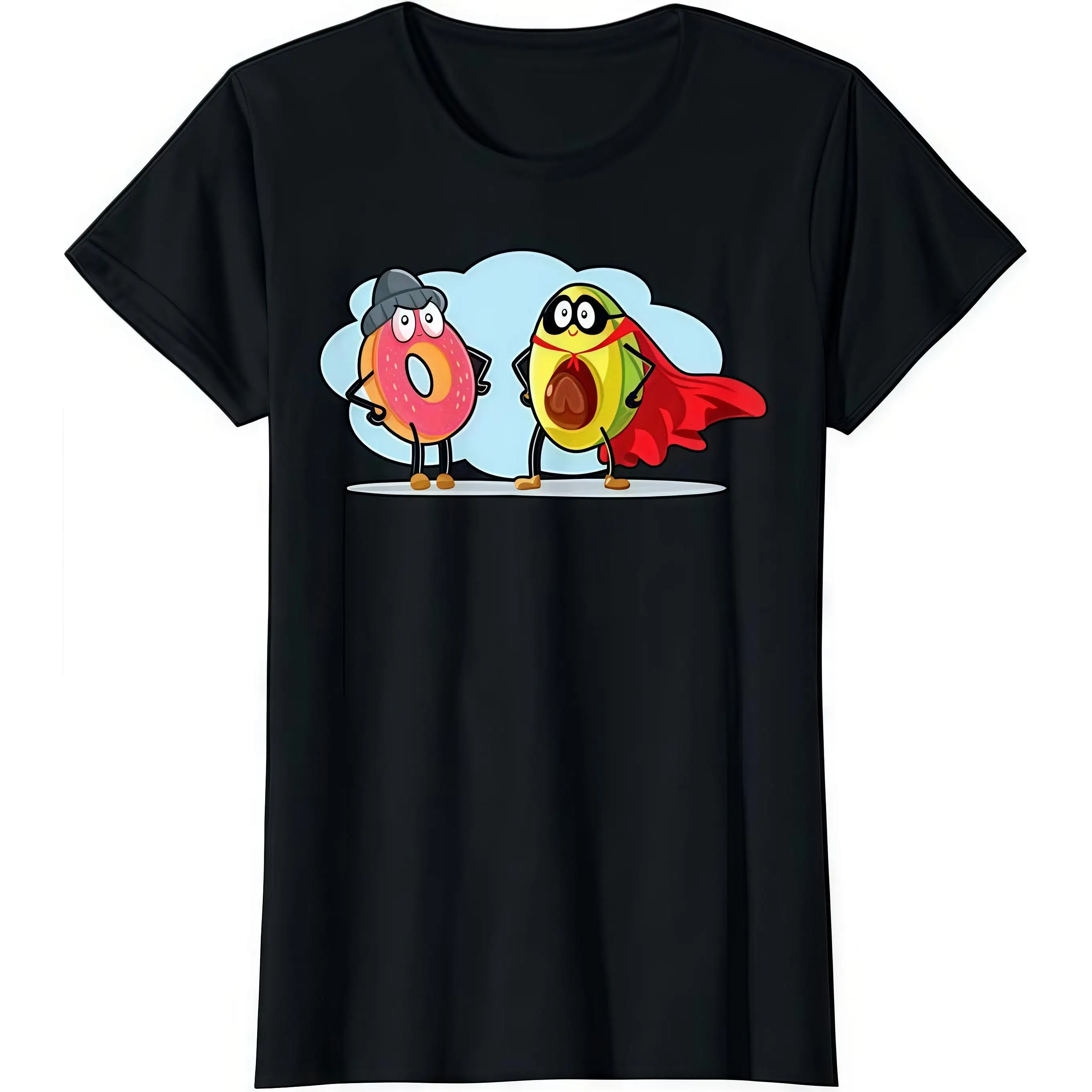 

Women's Funny Food T-Shirt Avocado Superhero Donut Humor Tee Healthy vs Unhealthy Lifestyle Graphic Top Gift