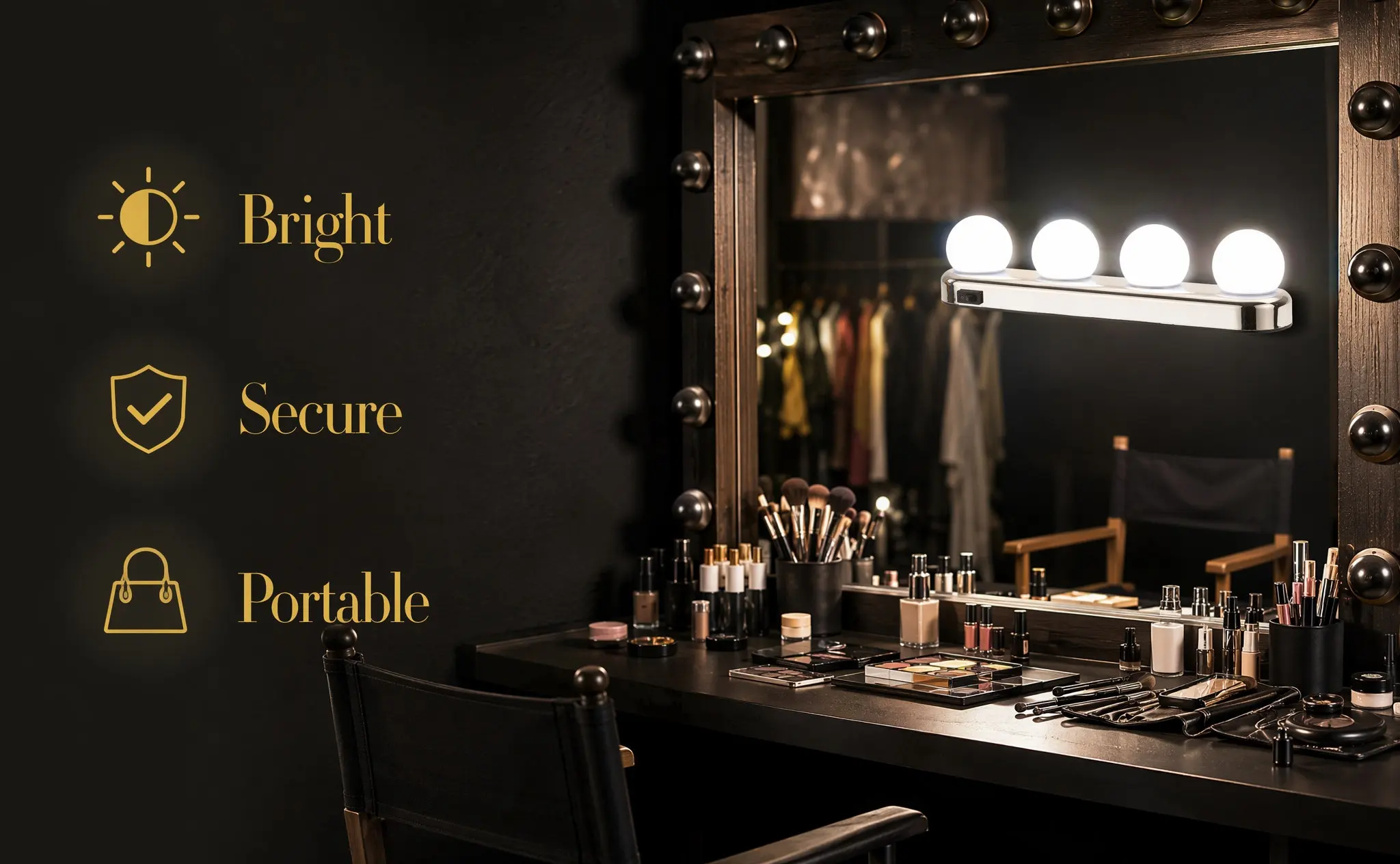 4-Bulb Makeup Lamp with Suction Cup for Mirror Instant Setup Portable Vanity Light Bright White LED for Bathroom Vanity Table