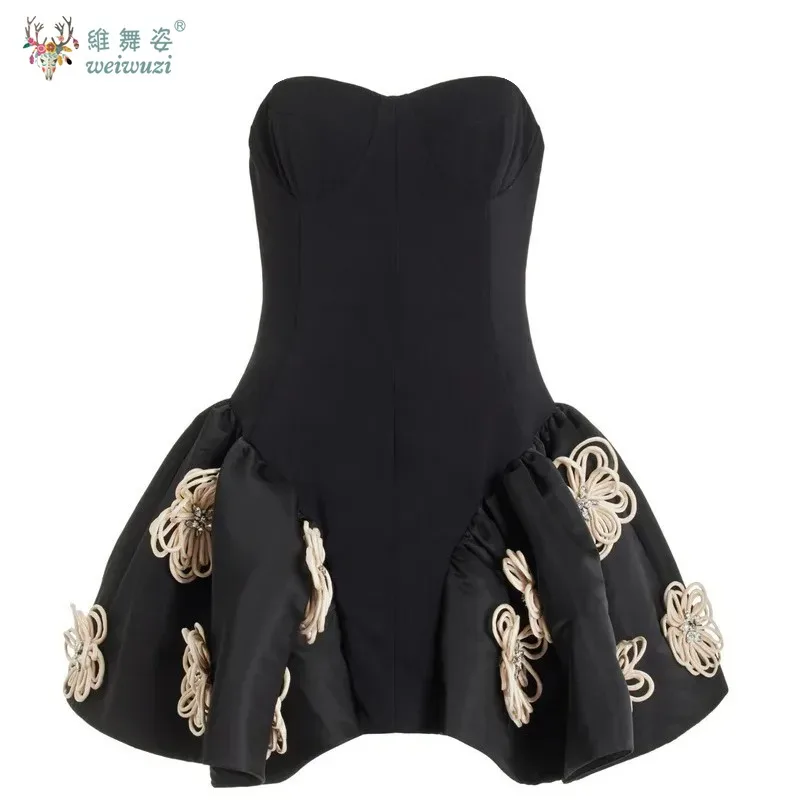 ヘップバーンスタイルのストラップレス、バックレス、伸縮性のあるフォーマルなイブニングドレス、ユニークな立体的な花柄のタイトでふわふわしたスカート付き