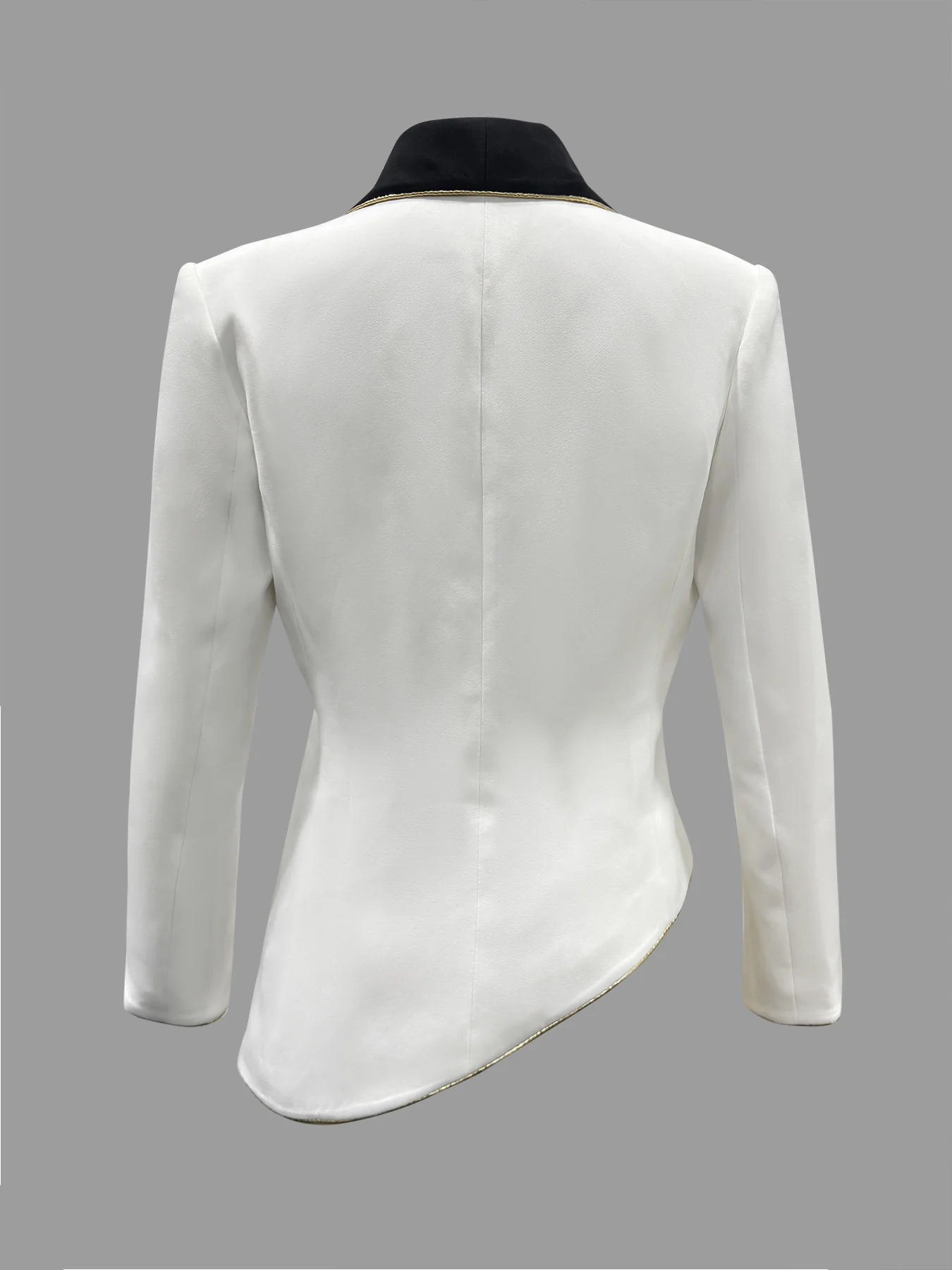 Women Blazer Jacket Elegant Asymmetrical White Blazer with Black Contrast Lapels Long Sleeves Slim Blazers Women's Outerwear