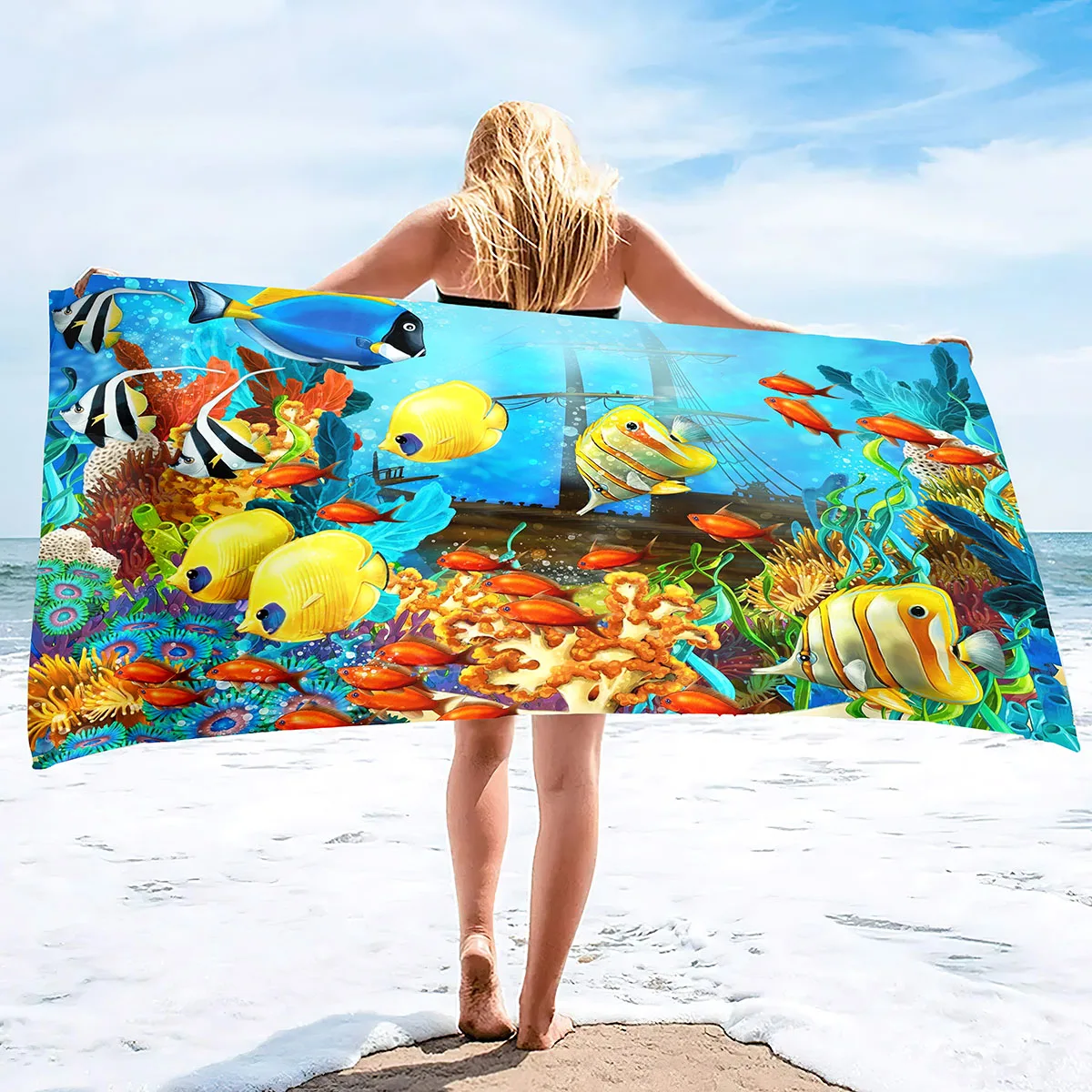 Coral Reef Beach Towel for Girls, Boys, Men,Women,Tropical Fish Bath Towel Print Pool Towel Super Soft Plush Tropical Fish Towel