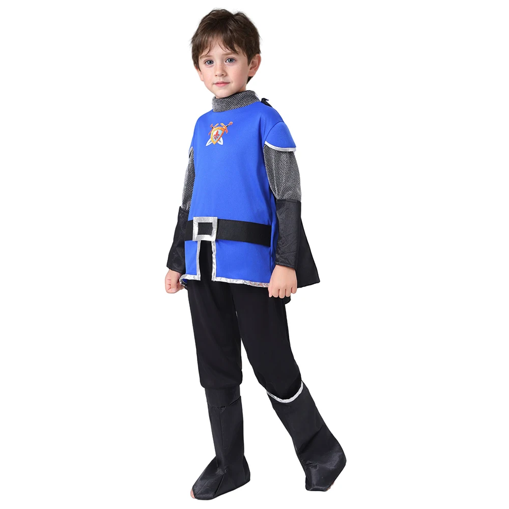 Kids Noble Medieval Blue Knight Cosplay Outfit Halloween Carnival Theme Party Costume