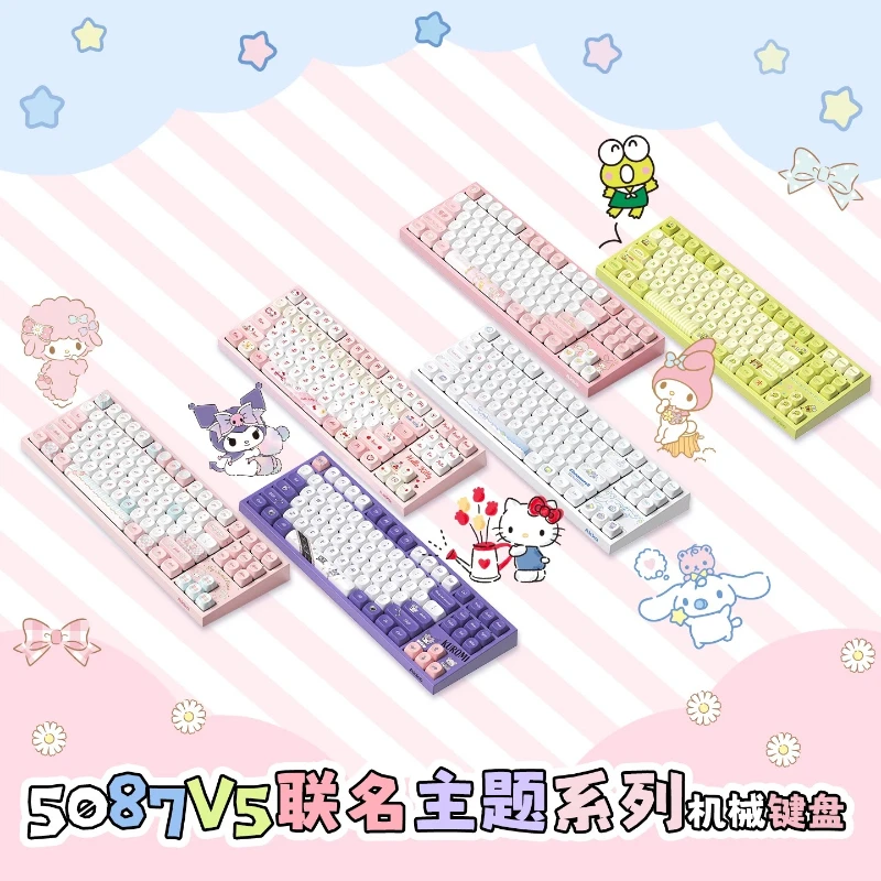Sanrio RGB Tri-Mode Mechanical Keyboard Bluetooth Wireless  Wired Hot Swappable Keyboard for PC Office Gaming Laptop Desktop