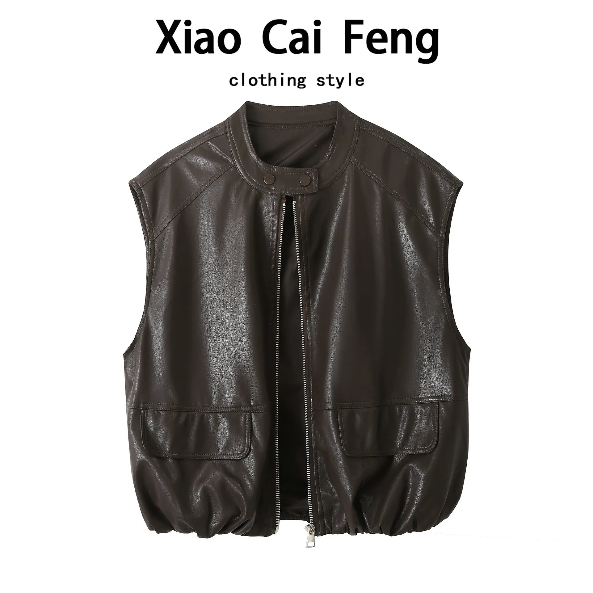Retro Motorcycle PU Leather Vest Women's Spring and Autumn Sleeveless Leather Jacket Camisole Jacket