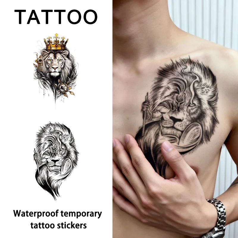 

Lion Temporary Tattoo Sticker, Long-lasting and Waterproof, Realistic Fake Tattoos for Man and Women, For Arm, Leg, Waist