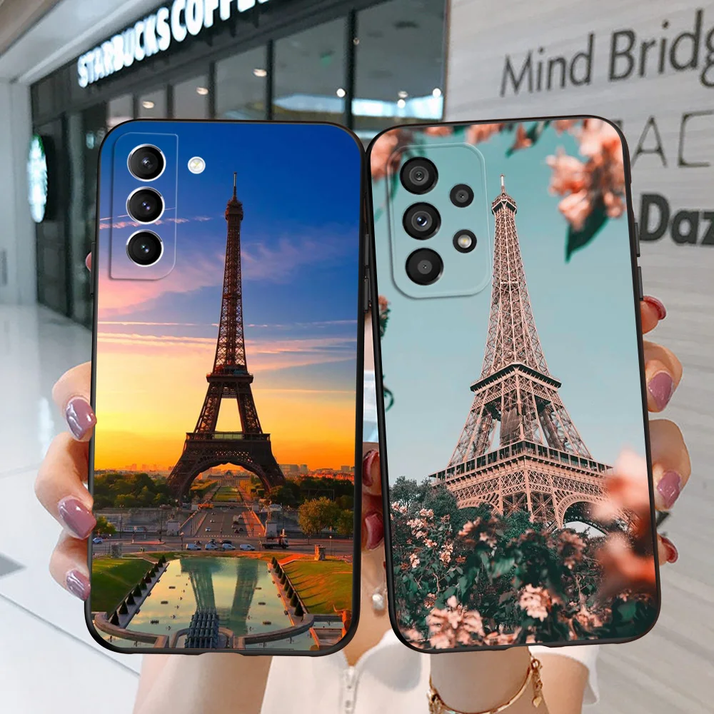 Black Tpu Case For Samsung Galaxy A03 SM-A035 A03 Core A03S A13 A23 LTE A33 A53 A73 4G 5G Eiffel Tower