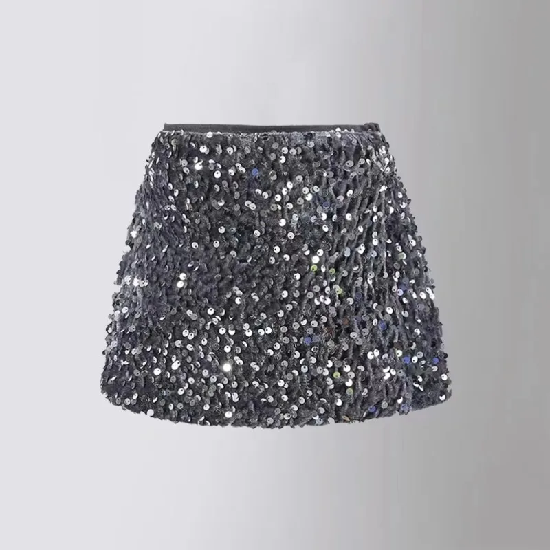 

Girls Sequin Skirt Grey Elastic Waist Teenage Streetwear Dance A-line Short Skirt for Kids Birthday Costume 6 8 10 12 13 Years