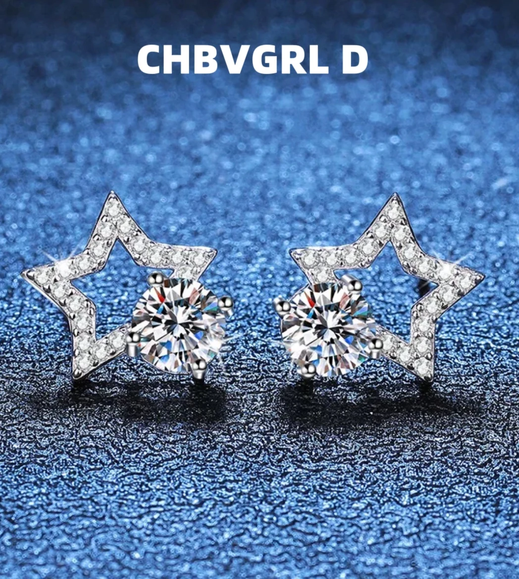 

[Star] S925 sterling silver earrings, moissanite earrings, fashionable earrings for women, D color, 1-carat moissanite earrings