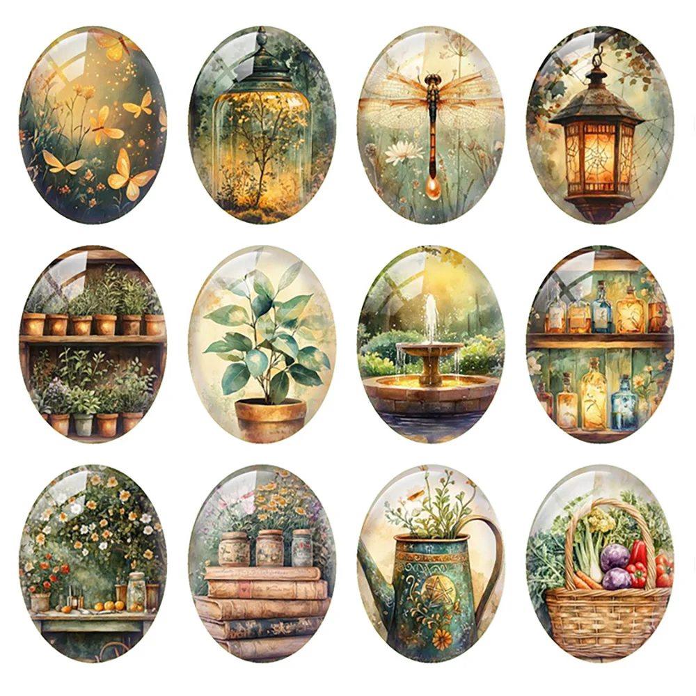 

10pcs/lot Autumn Fall Flower Plants Summer Spring Butterflies Oval Photo Glass Cabochon Flatback Demo Cameo Diy Jewelry Making