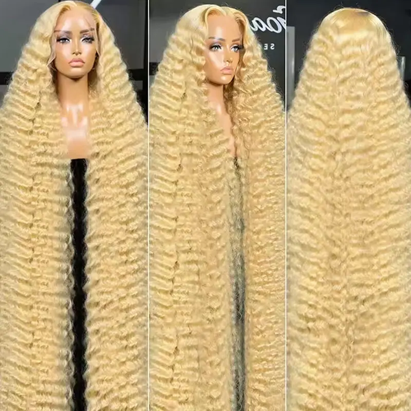 

613# Loose Deep Wave 13x6 HD Lace Frontal Wigs Curly Human Hair 42 Inch Honey Blonde Water Wave Lace Front Wigs For Women 250%