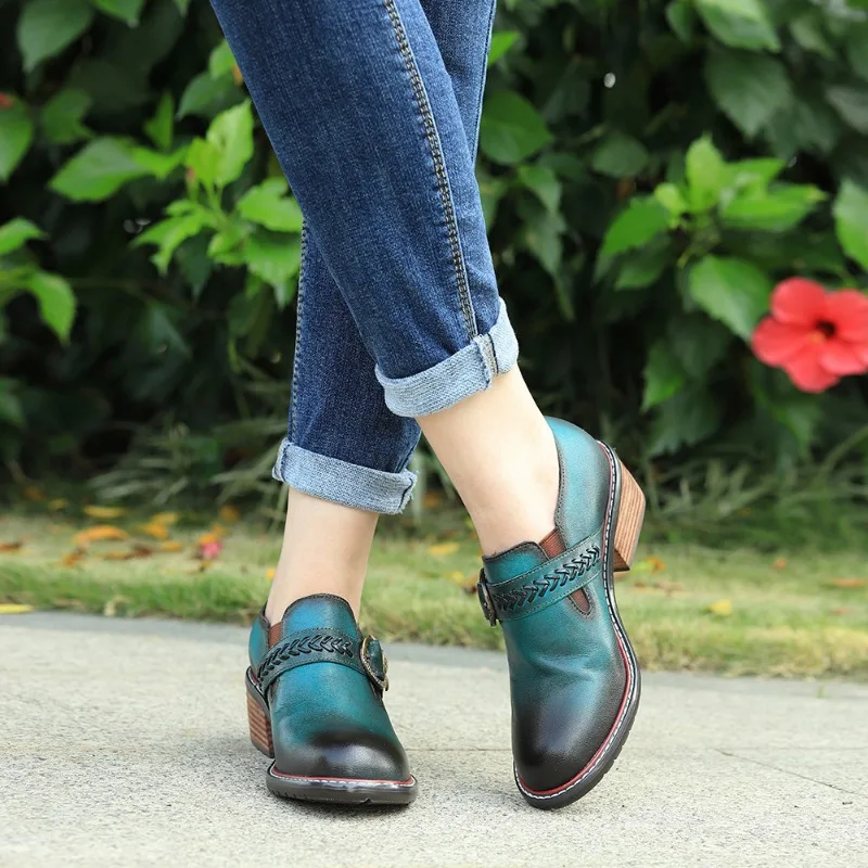 Women Retro Bohemian Flats Shoes Genuine Leather Lace-up Oxford Vintage Casual Flat Shoes New Spring Ladies Shoes