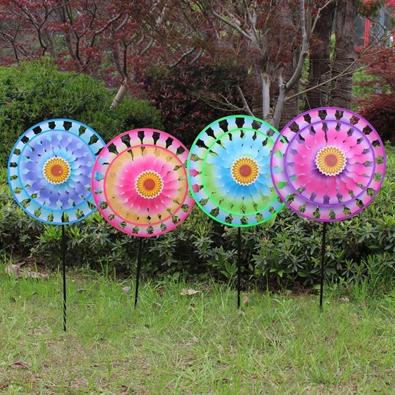 Flower Windmill Garden Yard Decors Double Layer Flower Windmill Colourful