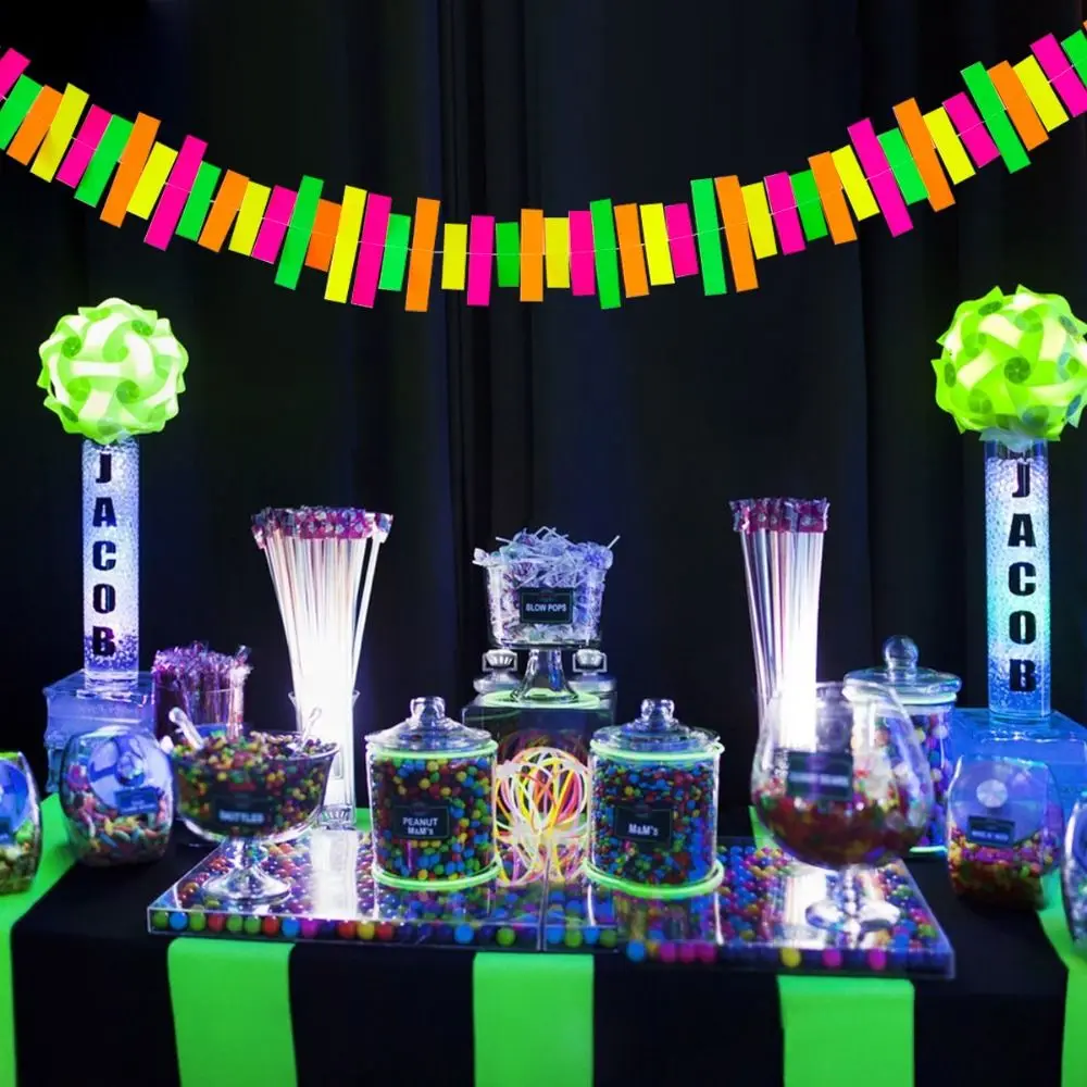 

2m Neon Fluorescent Garland Rectangle Colorful Round Pentagram Fluorescent Banner Fluorescent Paper Glow Pennant Bar