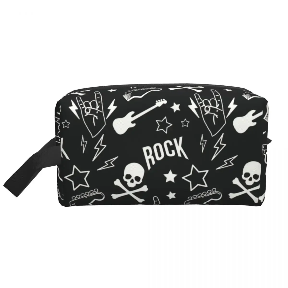 Custom Rocker Rock Music Pattern Toiletry Bag Heavy Guitar Makeup Cosmetic Organizer Ladies Beauty Storage Dopp Kit Box