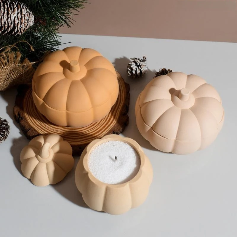 

Pumpkin Shape Gypsum Plaster Storage Box Silicone Molds Storage Jar Candle Cup Container Home Decoration Mold