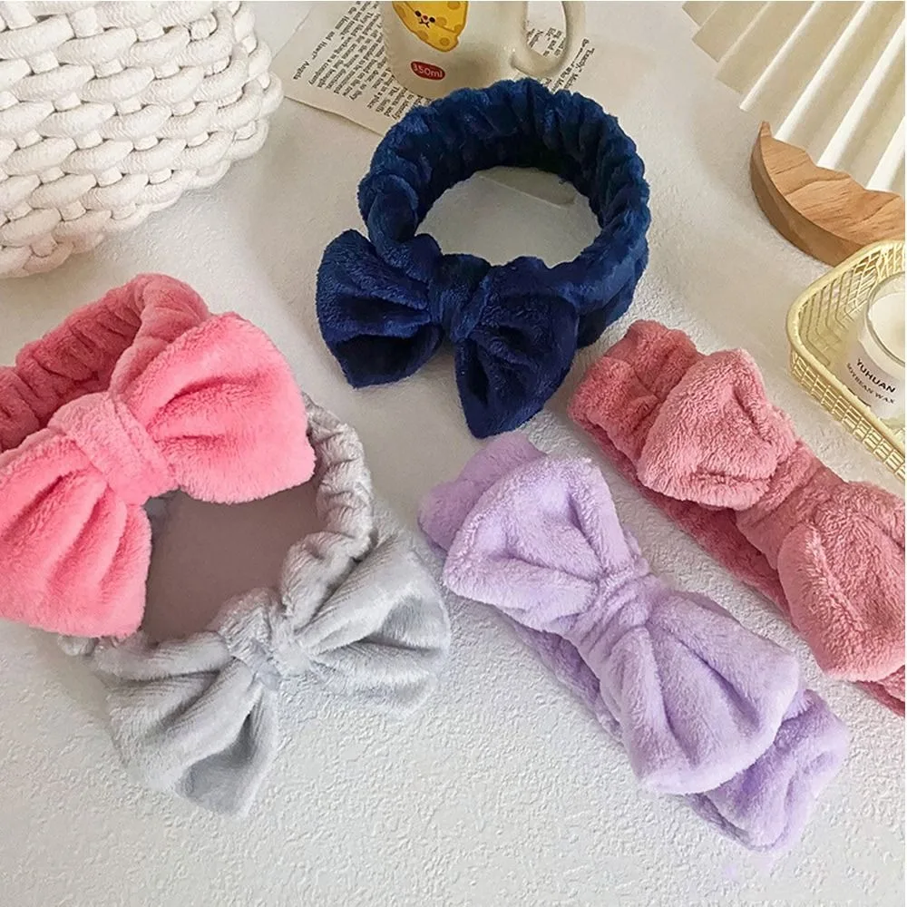 Elastic Coral Fleece Hair Band Knot Soft Bow Shower Headband Fluffy Bowknot Make Up Hairband Women