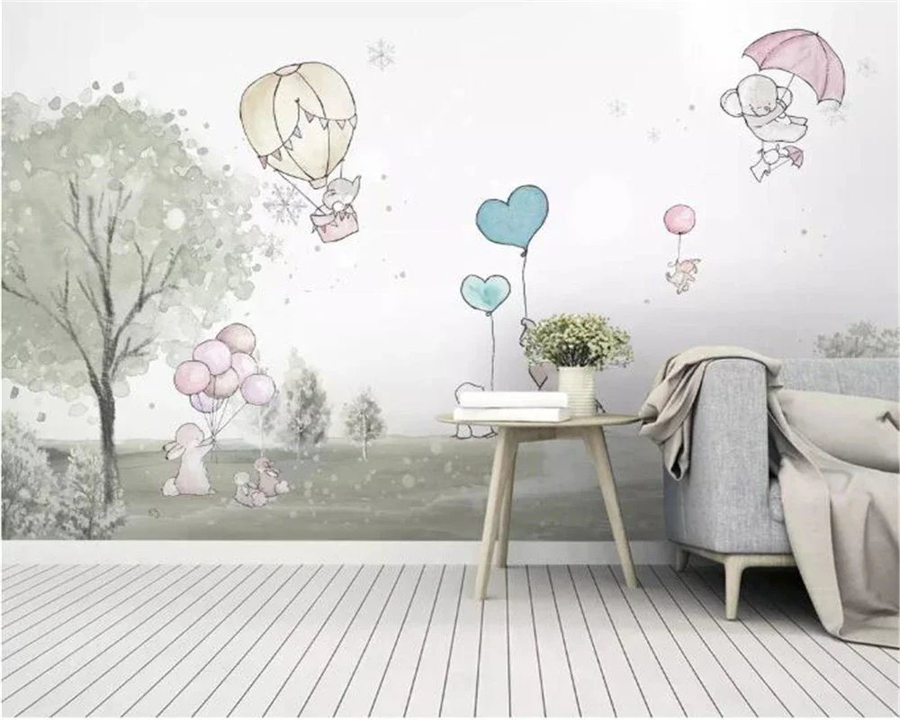 Custom size mural Cute cartoon balloon elephant animal Children's room background Wall paper Home decoration 3d wallpaper photo